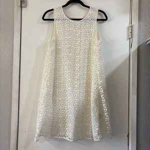 Boden Cream White Sleeveless Eyelet Dress Lace Shift Boho Coastal Womens 10